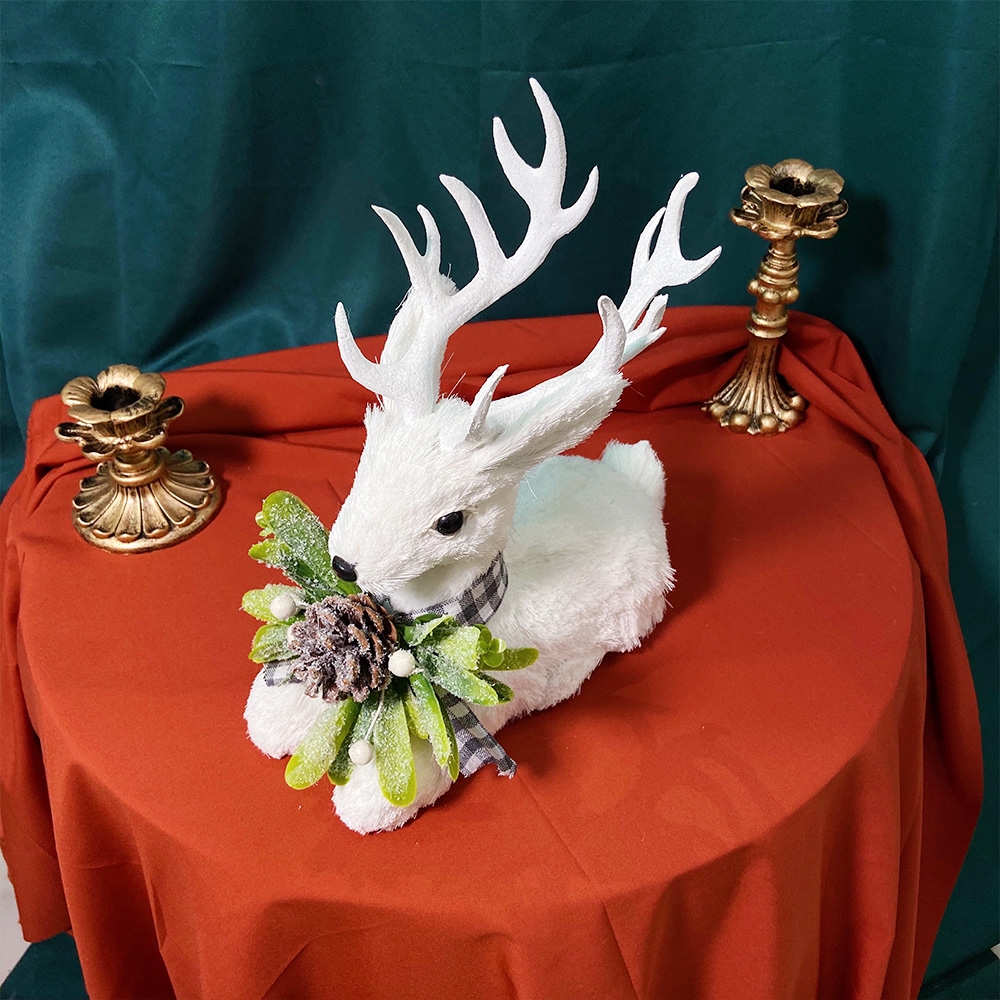 23*11*27cm Pure White Artificial Reindeer Animal Figurines Decoration-GOON- Christmas Decoration, Halloween Decor, Harvest Decor, Easter Decor, Thanksgiving Day Decor, Party Decor