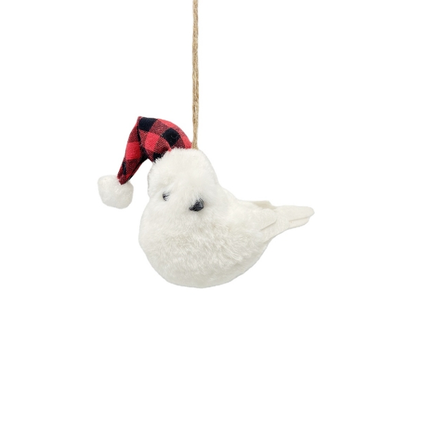 11*6*10CM White Plush Christmas Artificial Bird Wear Hat-GOON- Home Decoration, Christmas Decoration, Halloween Decor, Harvest Decor, Easter Decor, Thanksgiving Day Decor, Party Decor
