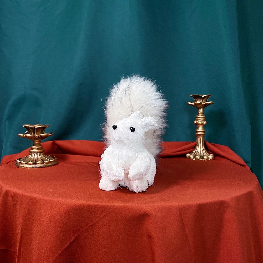 16*8*17CM White Plush And Fluffy Squirrel Animal Figurines-GOON- Christmas Decoration, Halloween Decor, Harvest Decor, Easter Decor, Thanksgiving Day Decor, Party Decor