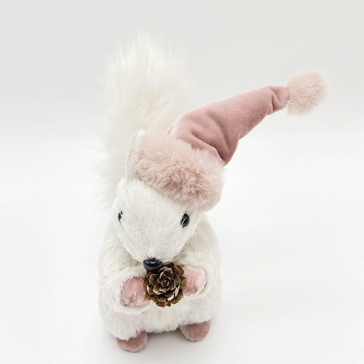 18*8*20cm White Plush Squirrel Wear Hat Animal Figurines Home Decor-GOON- Christmas Decoration, Halloween Decor, Harvest Decor, Easter Decor, Thanksgiving Day Decor, Party Decor