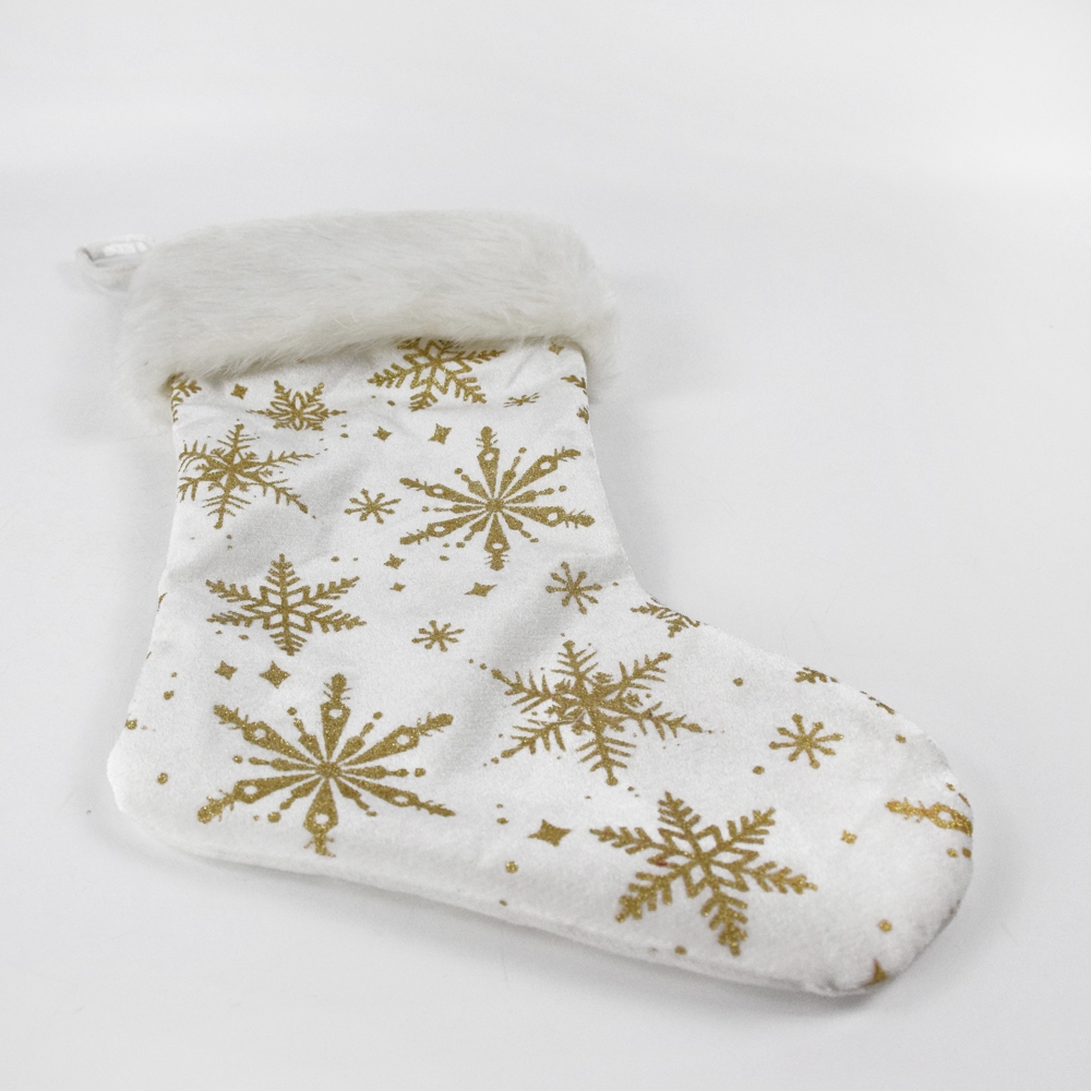 48*27*3Cm Gold/White Plush Stocking With Snowflake-GOON- Christmas Decoration, Halloween Decor, Harvest Decor, Easter Decor, Thanksgiving Day Decor, Party Decor