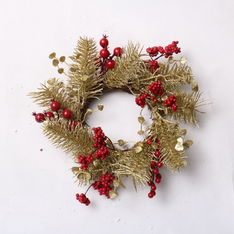 45Cm Red/Natural Mini Artificial Christmas Wreath Hanging Decoration-GOON- Home Decoration, Christmas Decoration, Halloween Decor, Harvest Decor, Easter Decor, Thanksgiving Day Decor, Party Decor