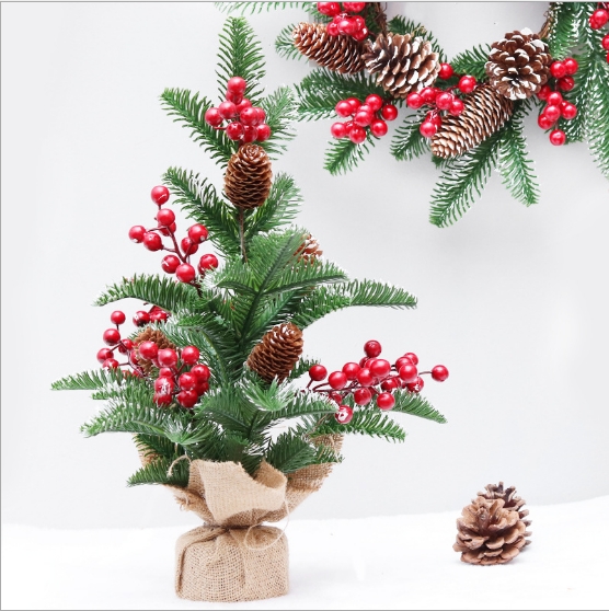 35Cm Red/Green Artificial Christmas Pe Mini Tree With Snow And Pine Cone-GOON- Home Decoration, Christmas Decoration, Halloween Decor, Harvest Decor, Easter Decor, Thanksgiving Day Decor, Party Decor