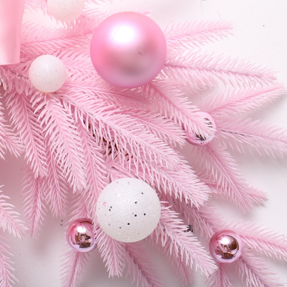 45Cm Pink Christmas Wreath With Ball Decoration-GOON- Home Decoration, Christmas Decoration, Halloween Decor, Harvest Decor, Easter Decor, Thanksgiving Day Decor, Party Decor