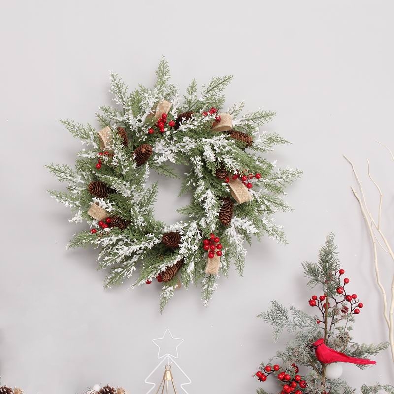 50Cm Red/White/Natural Christmas Wreath With Pine cone/Bows/Red Berries Decoration-GOON- Home Decoration, Christmas Decoration, Halloween Decor, Harvest Decor, Easter Decor, Thanksgiving Day Decor, Party Decor
