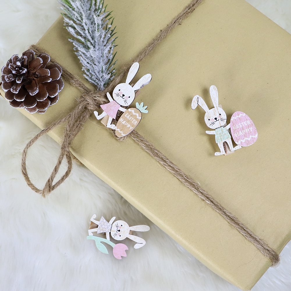 S/6 5Cm Pink/Green Wooden Easter Rabbit Card Holder Pegs-GOON- Home Decoration, Christmas Decoration, Halloween Decor, Harvest Decor, Easter Decor, Thanksgiving Day Decor, Party Decor