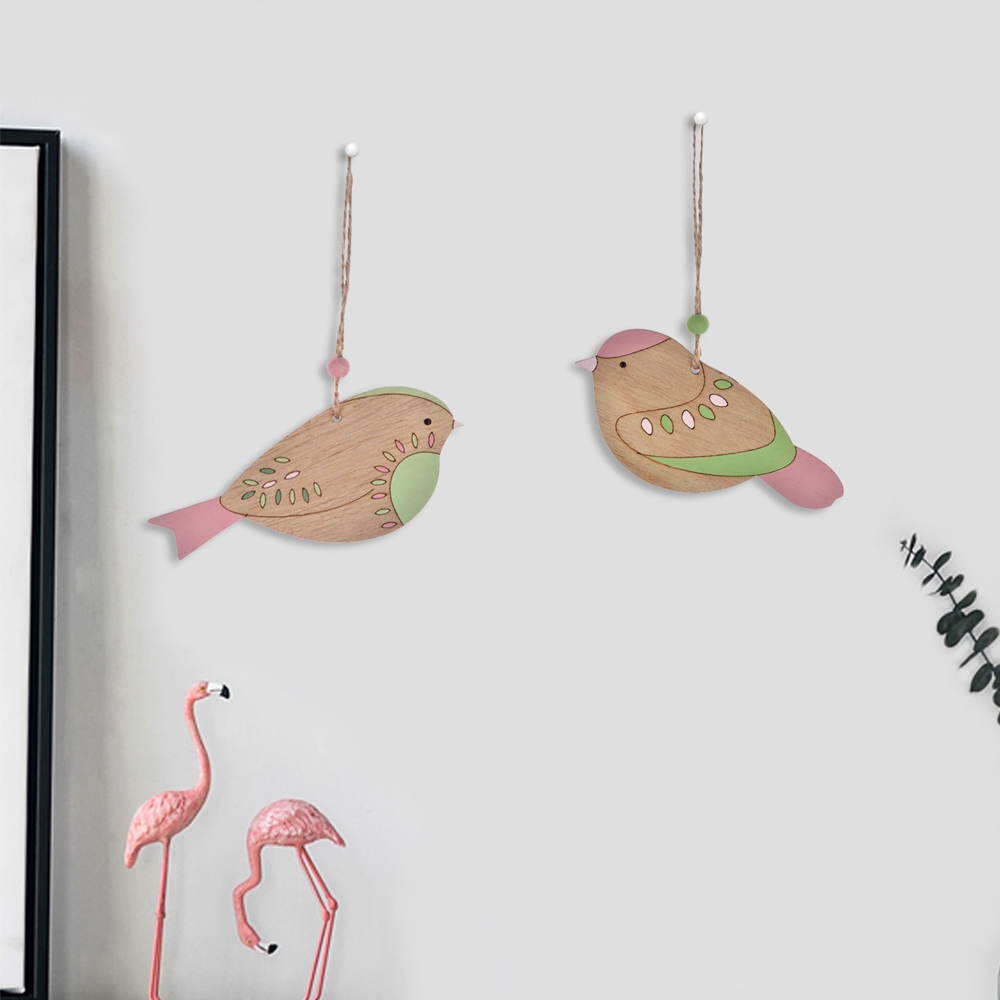 17*12.5Cm Pink/Green Wood Easter Laser Cut Birds Design Hanging Ornament-GOON- Christmas Decoration, Halloween Decor, Harvest Decor, Easter Decor, Thanksgiving Day Decor, Party Decor