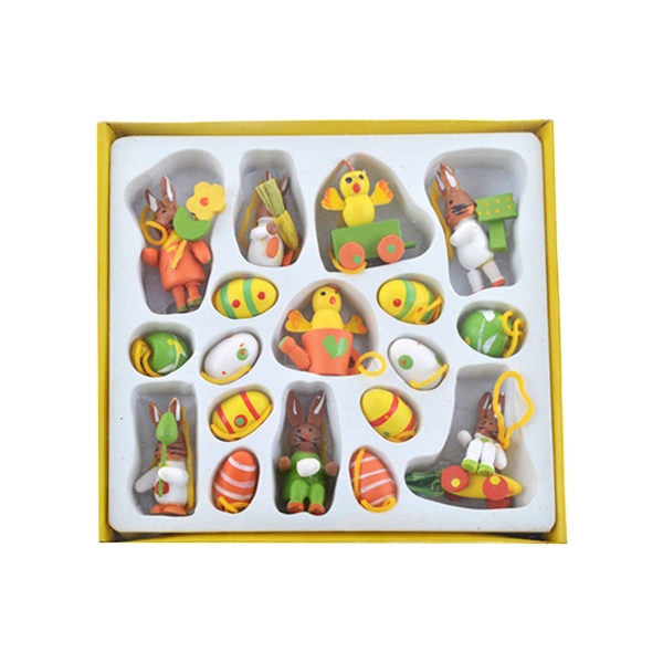 S/15 15Cm Green/Yellow/White Wooden Easter Mini Egg Rabbit Hanging Toy-GOON- Christmas Decoration, Halloween Decor, Harvest Decor, Easter Decor, Thanksgiving Day Decor, Party Decor