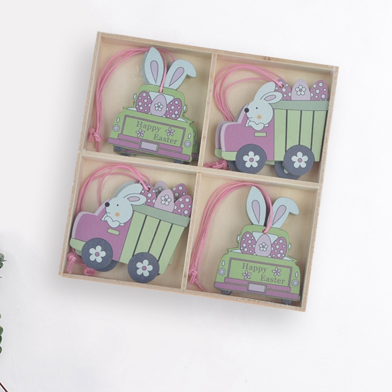 S/8 13*13Cm Green/Pink Wooden Easter Rabbit Hanging Assortment-GOON- Christmas Decoration, Halloween Decor, Harvest Decor, Easter Decor, Thanksgiving Day Decor, Party Decor