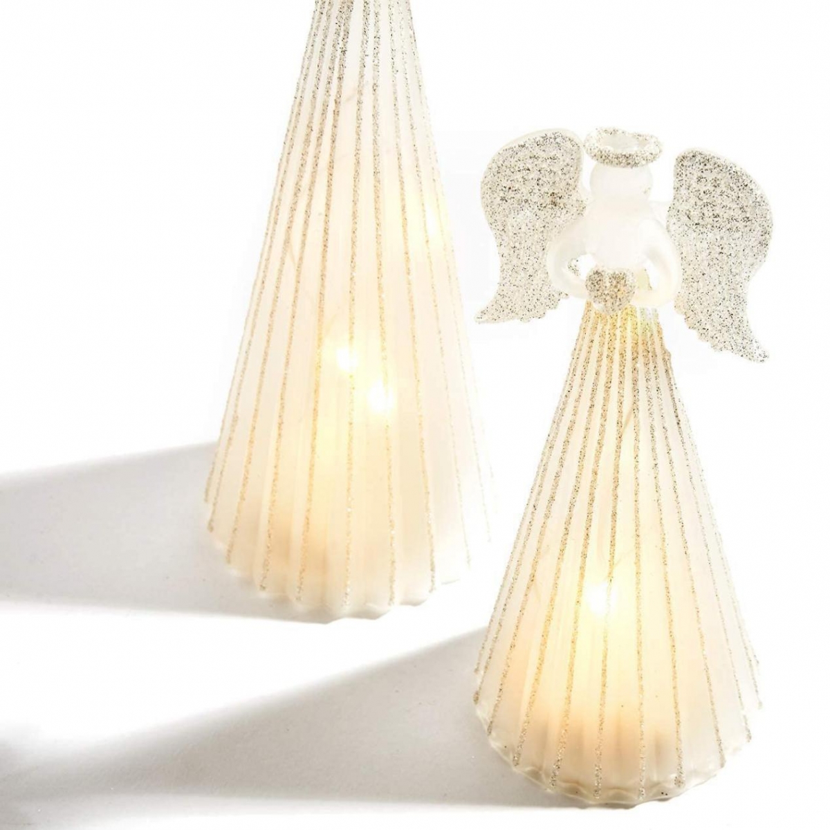 7.5*20CM Silver Glitter Frosted Glass Christmas Angel Figurines with LED Lights-GOON- Christmas Decoration, Halloween Decor, Harvest Decor, Easter Decor, Thanksgiving Day Decor, Party Decor