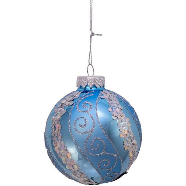 8CM Silver Blue with Glitter and Sequins Christmas decorative Glass Ornament-GOON- Home Decoration, Christmas Decoration, Halloween Decor, Harvest Decor, Easter Decor, Thanksgiving Day Decor, Party Decor