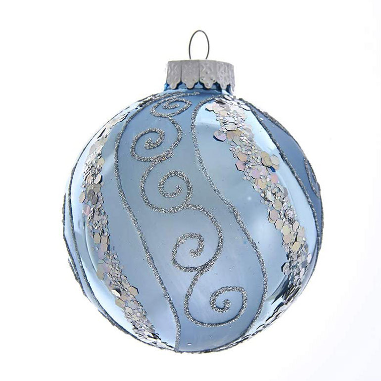 8CM Silver Blue with Glitter and Sequins Christmas decorative Glass Ornament-GOON- Home Decoration, Christmas Decoration, Halloween Decor, Harvest Decor, Easter Decor, Thanksgiving Day Decor, Party Decor