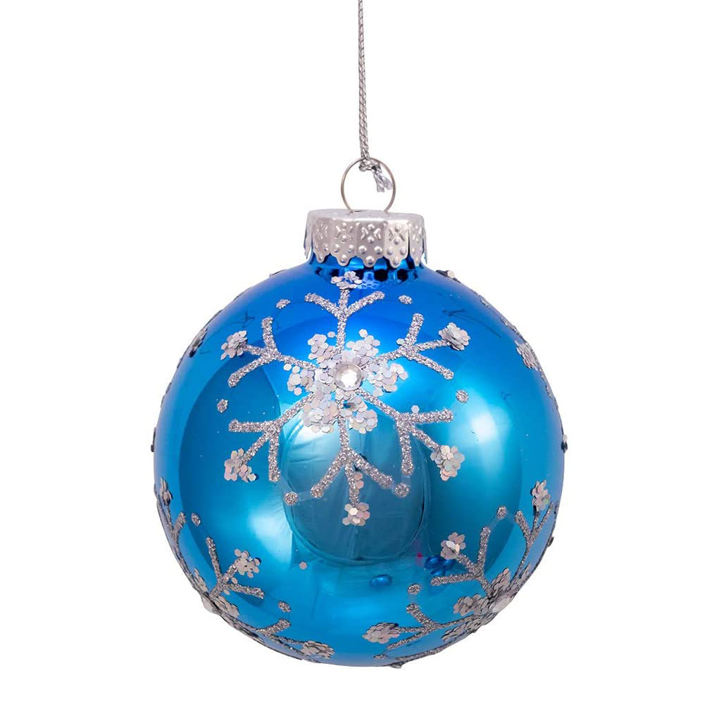 8CM Blue And Silver Glitter Snowflake Hanging Glass Ball-GOON- Home Decoration, Christmas Decoration, Halloween Decor, Harvest Decor, Easter Decor, Thanksgiving Day Decor, Party Decor
