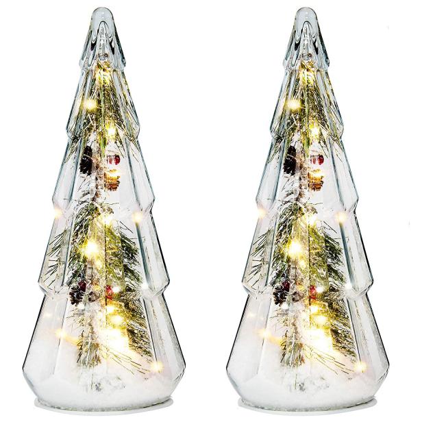 10*25 Tower Shaped Glass Tree Artificial Berries and Pine Cone Decoration with LED Lights Home Table Decor-GOON- Home Decoration, Christmas Decoration, Halloween Decor, Harvest Decor, Easter Decor, Thanksgiving Day Decor, Party Decor