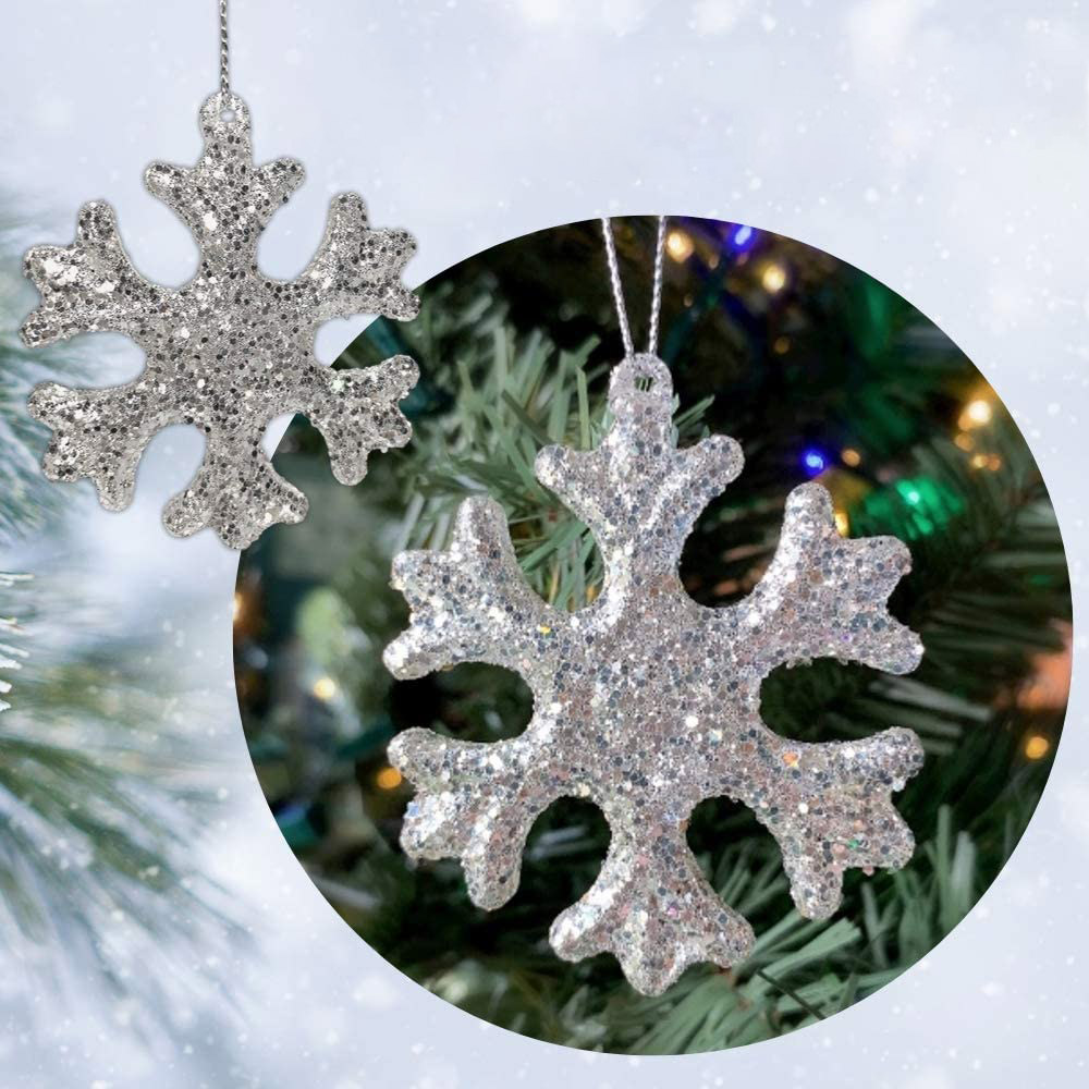 6CM Silver Glitter Covered Glass Ornaments Four Styles of Snowflake-GOON- Home Decoration, Christmas Decoration, Halloween Decor, Harvest Decor, Easter Decor, Thanksgiving Day Decor, Party Decor