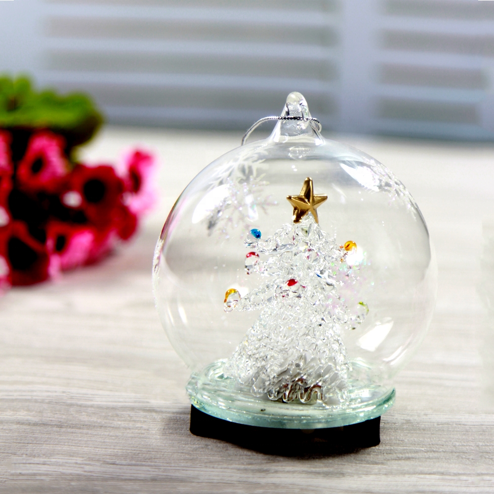 8CM LED Hand Painted Clear Glass Ball Ornament With Christmas Tree-GOON- Home Decoration, Christmas Decoration, Halloween Decor, Harvest Decor, Easter Decor, Thanksgiving Day Decor, Party Decor