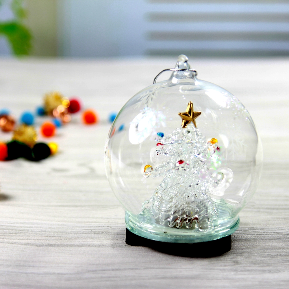 8CM LED Hand Painted Clear Glass Ball Ornament With Christmas Tree-GOON- Home Decoration, Christmas Decoration, Halloween Decor, Harvest Decor, Easter Decor, Thanksgiving Day Decor, Party Decor