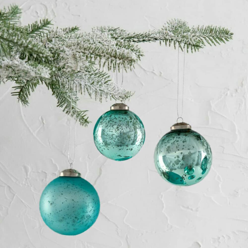7.5CM Set of 9 Assorted Teal Color Glass Ornaments-GOON- Home Decoration, Christmas Decoration, Halloween Decor, Harvest Decor, Easter Decor, Thanksgiving Day Decor, Party Decor