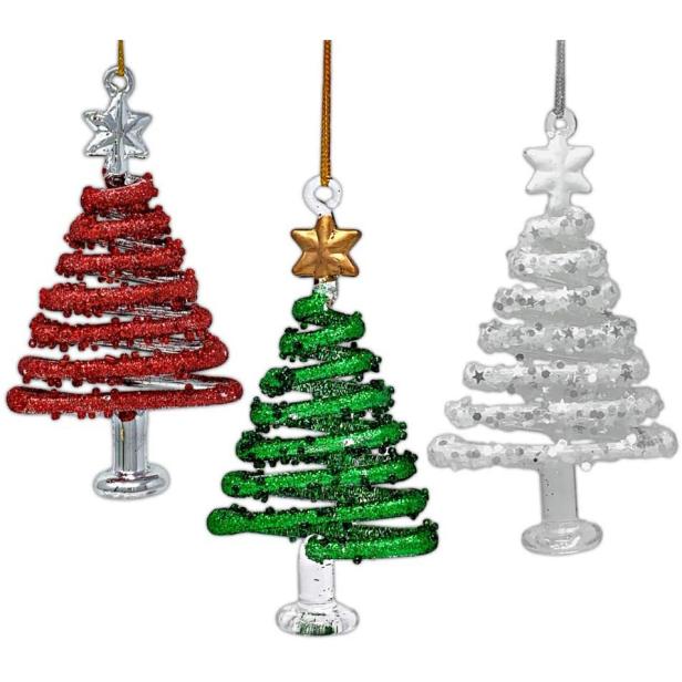 6.35*12.7CM Glittery Christmas Tree Glass Ornaments – Set of 3 Red, White and Gree-GOON- Home Decoration, Christmas Decoration, Halloween Decor, Harvest Decor, Easter Decor, Thanksgiving Day Decor, Party Decor