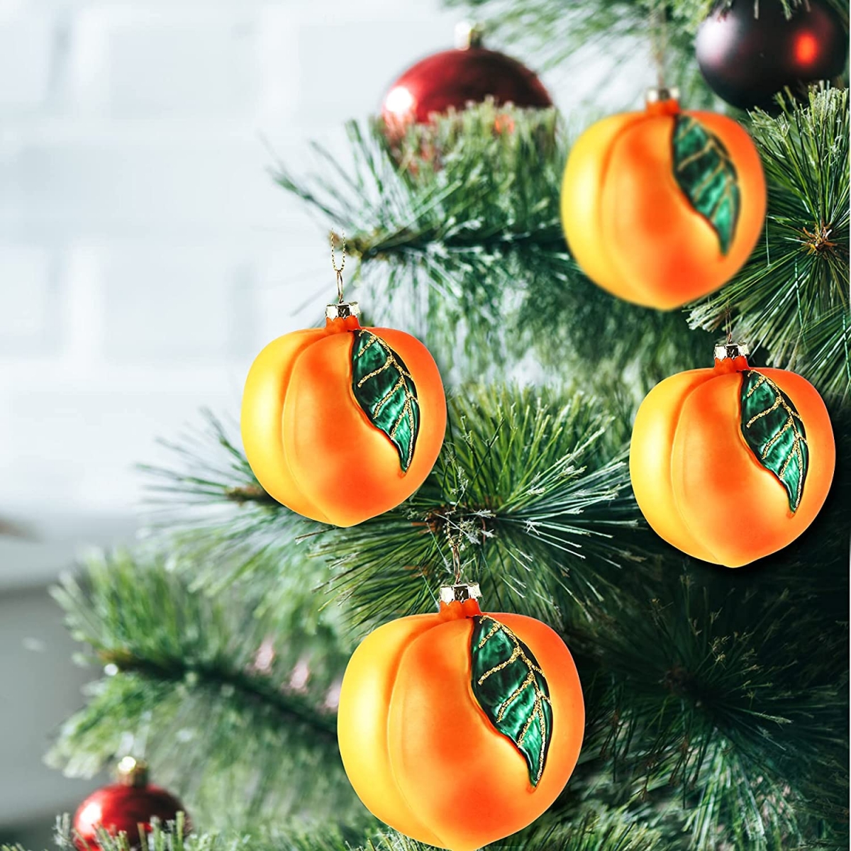 8CM Peach Blown Glass Fruit Ornaments-GOON- Home Decoration, Christmas Decoration, Halloween Decor, Harvest Decor, Easter Decor, Thanksgiving Day Decor, Party Decor