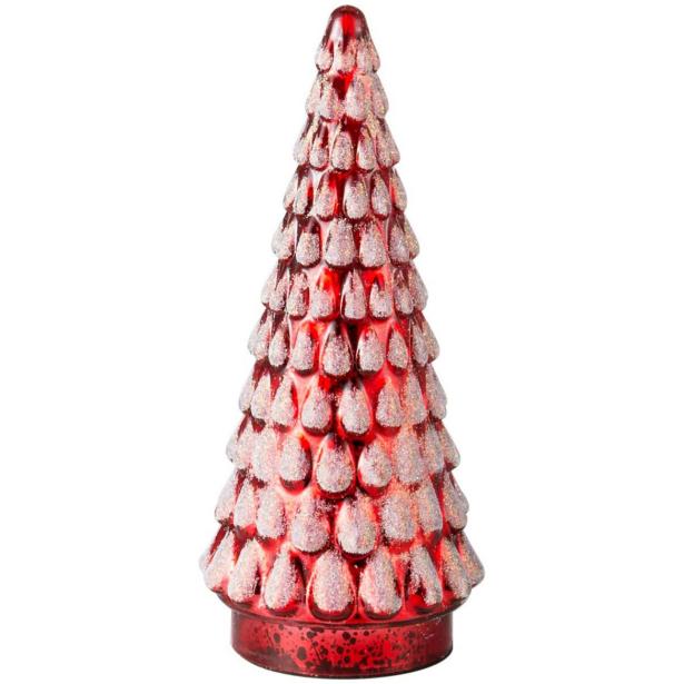 31.7/25.4/4.6CM Red with Embossed Texture Glass Christmas Tree Table LED Light Decoration-GOON- Home Decoration, Christmas Decoration, Halloween Decor, Harvest Decor, Easter Decor, Thanksgiving Day Decor, Party Decor
