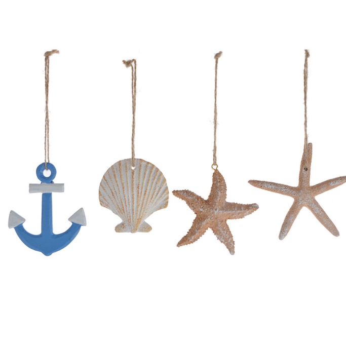 7.5*7.5Cm Blue/Natural Metal Sea Ocean Anchor Seashell Starfish Figure Hanging Ornament-GOON- Home Decoration, Christmas Decoration, Halloween Decor, Harvest Decor, Easter Decor, Thanksgiving Day Decor, Party Decor