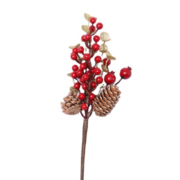 38Cm Red/Gold Artificial Branch With Berry Ornament Decoration-GOON- Home Decoration, Christmas Decoration, Halloween Decor, Harvest Decor, Easter Decor, Thanksgiving Day Decor, Party Decor