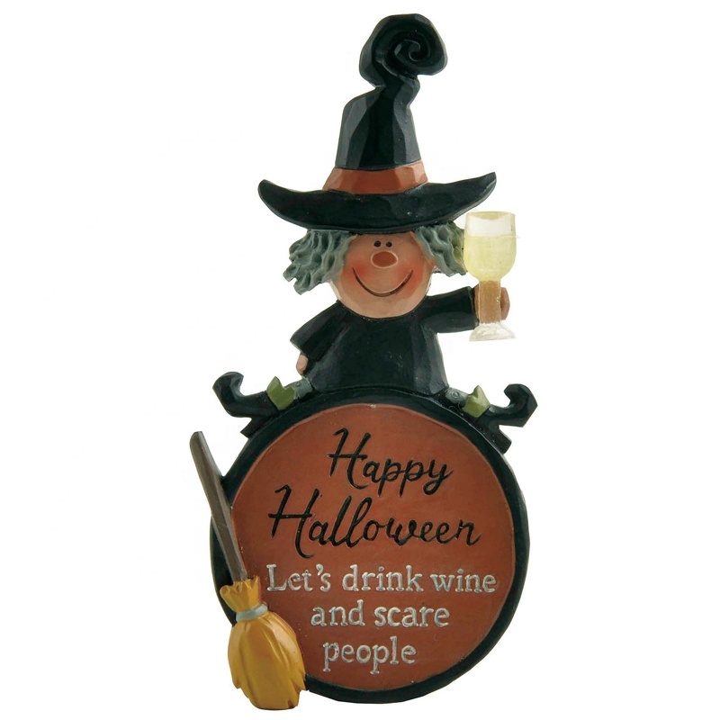 11.4CM Witch On The Round Plaque With black Easel Polyresin Decoration-GOON- Home Decoration, Christmas Decoration, Halloween Decor, Harvest Decor, Easter Decor, Thanksgiving Day Decor, Party Decor