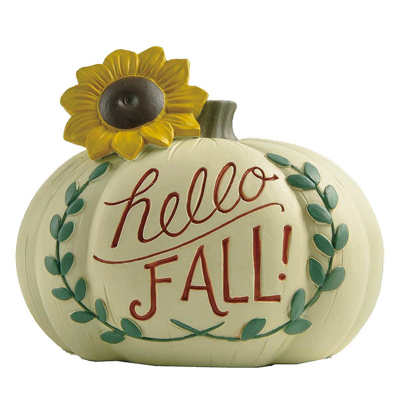 8CM ‘Hello Fall’ Pumpkin With Sunflowers Polyresin Decoration-GOON- Home Decoration, Christmas Decoration, Halloween Decor, Harvest Decor, Easter Decor, Thanksgiving Day Decor, Party Decor